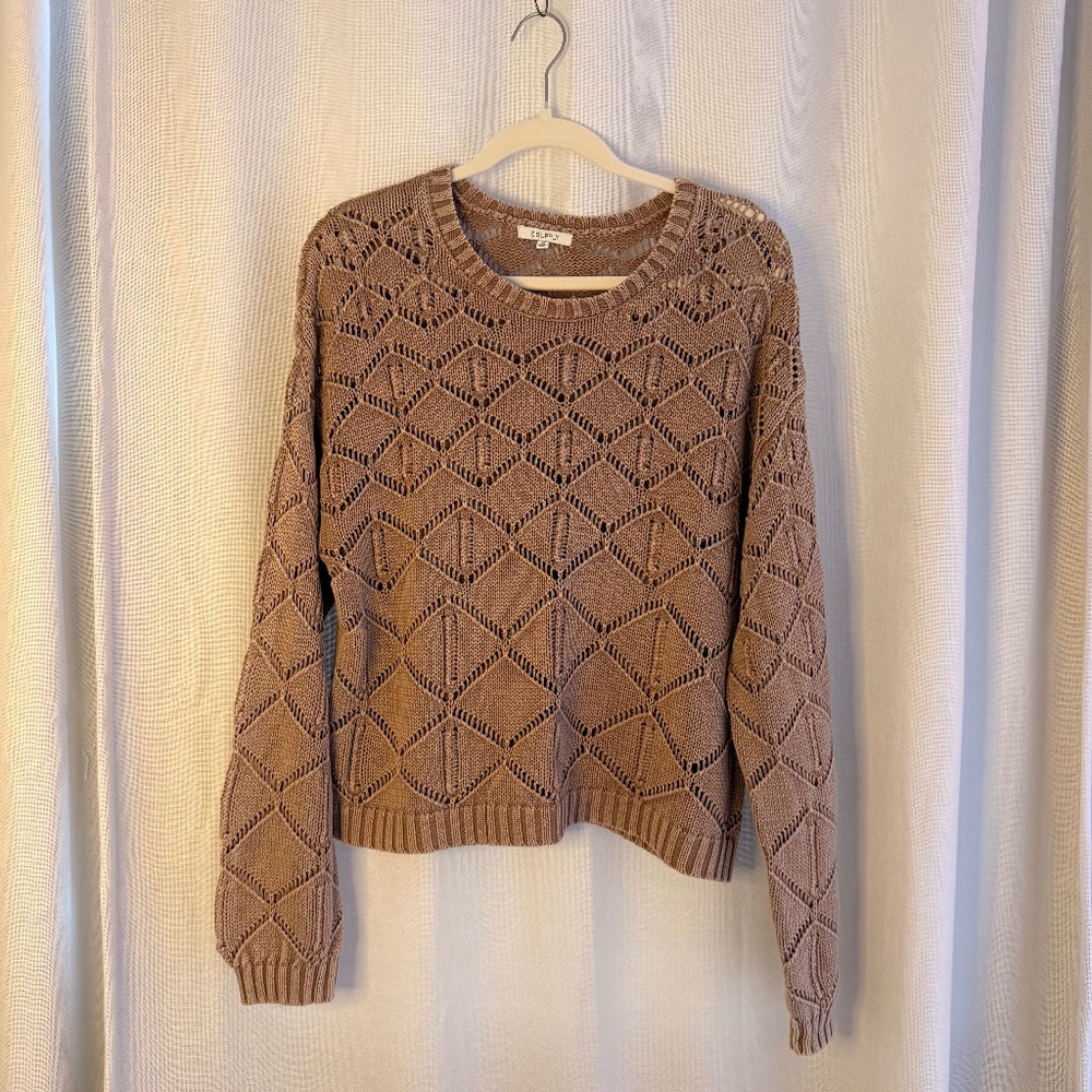 Z Supply Hullen Diamond Crochet Knit Sweater Taupe Size Medium